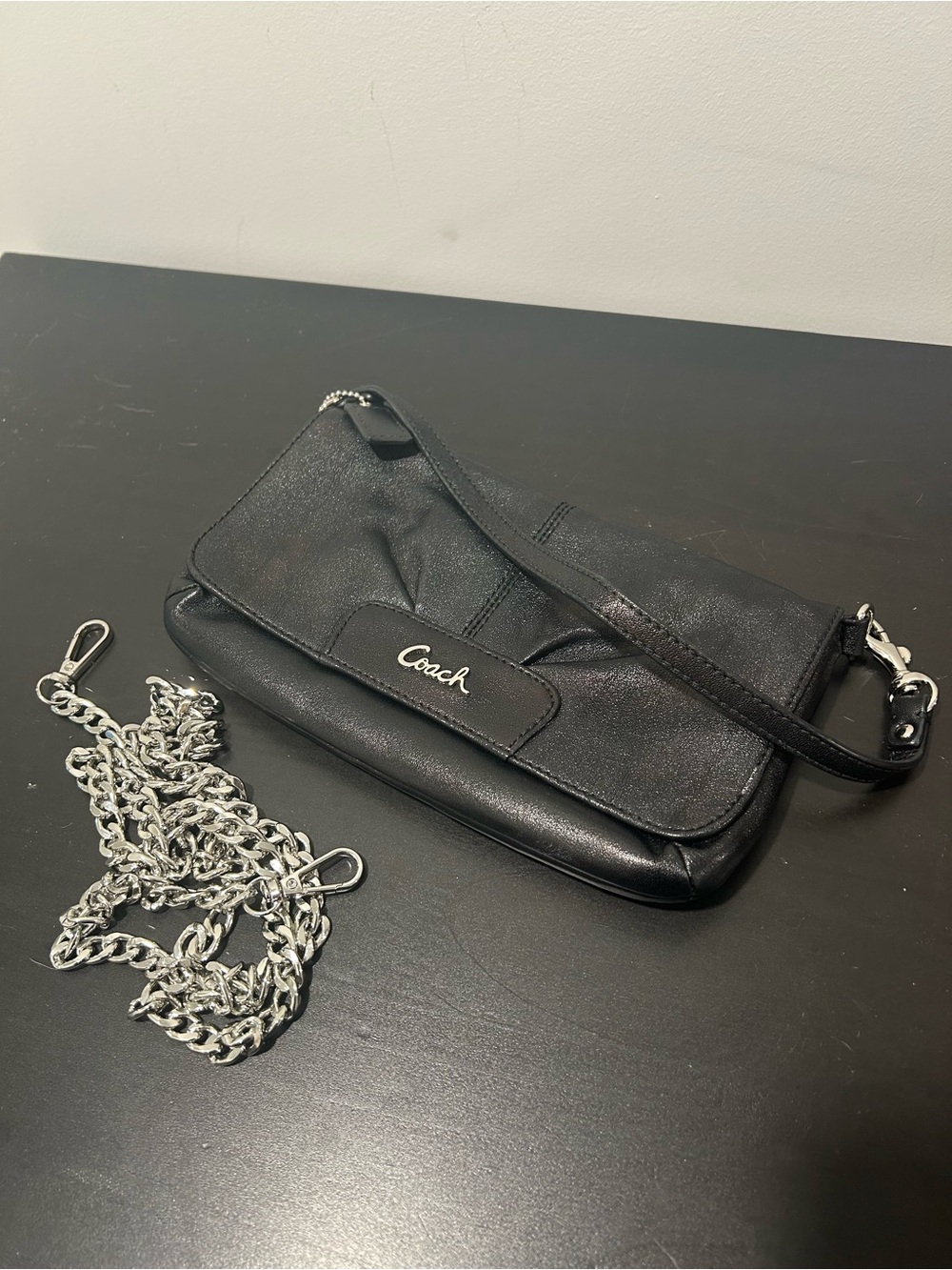 Coach Iridescent Black Leather Wristlet Clutch